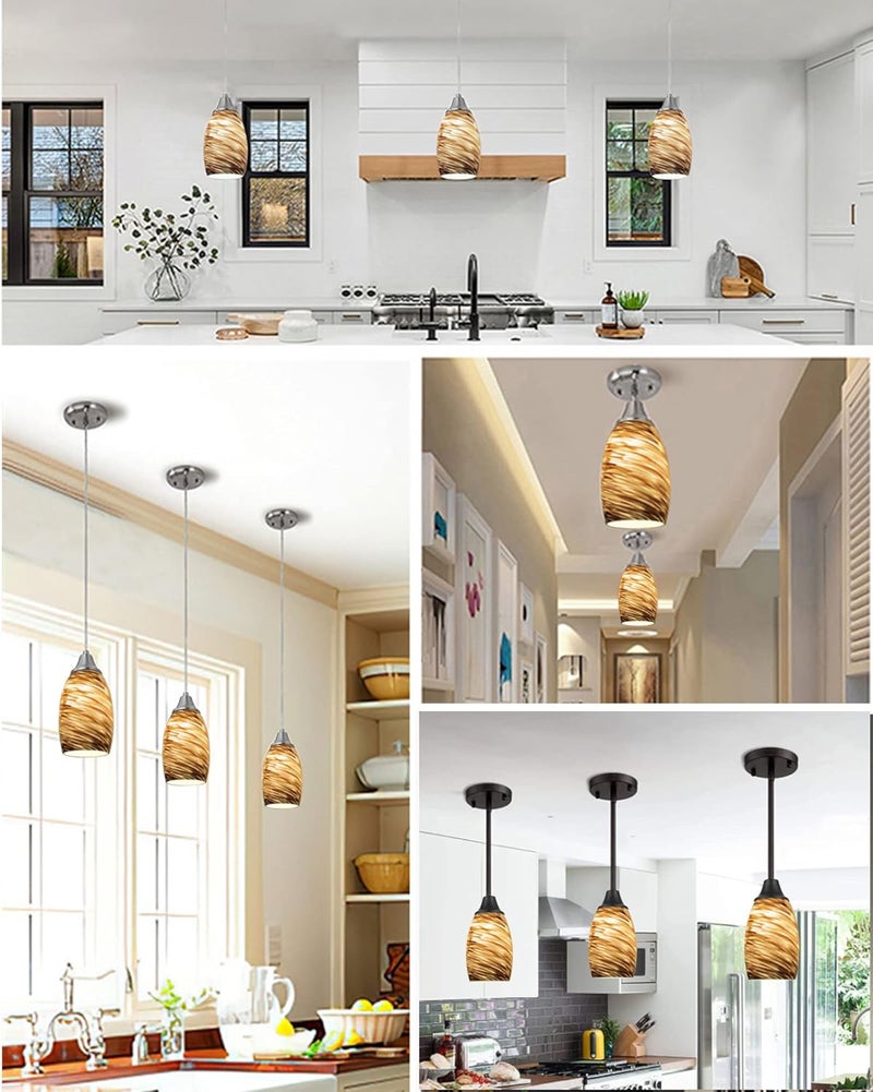 karyfine Handcrafted Blown Art Glass Globe Replacement for Pendant lighting fixture handmade Bell Glass Replacement Shade Height 7.48inch Width 4.7inch for Island mini pendant ceiling light (Gold and brown) - Image 5